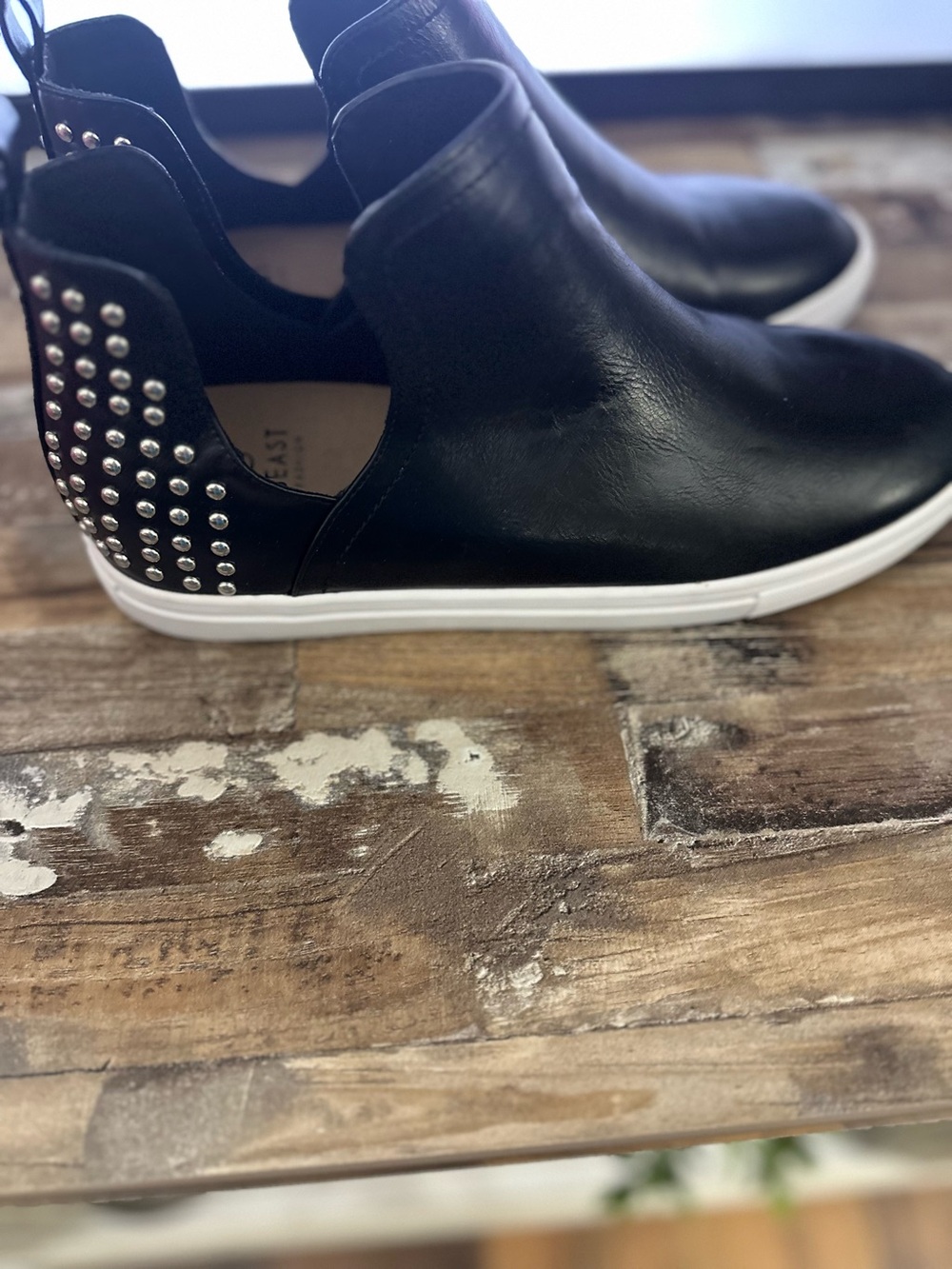 BEAST FASHION Black Slip-On Sneaker with Silver Stud Detail